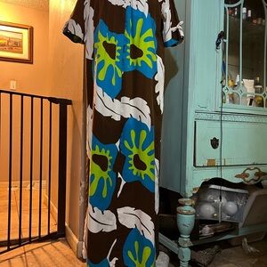 Vintage Karen Ann Hawaiian tiki psychedelic floral hibiscus maxi dress 60’s